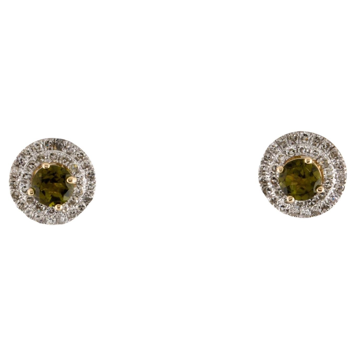 14K Tourmaline & Diamond Stud Earrings - Timeless Exquisite Gemstone Jewelry For Sale