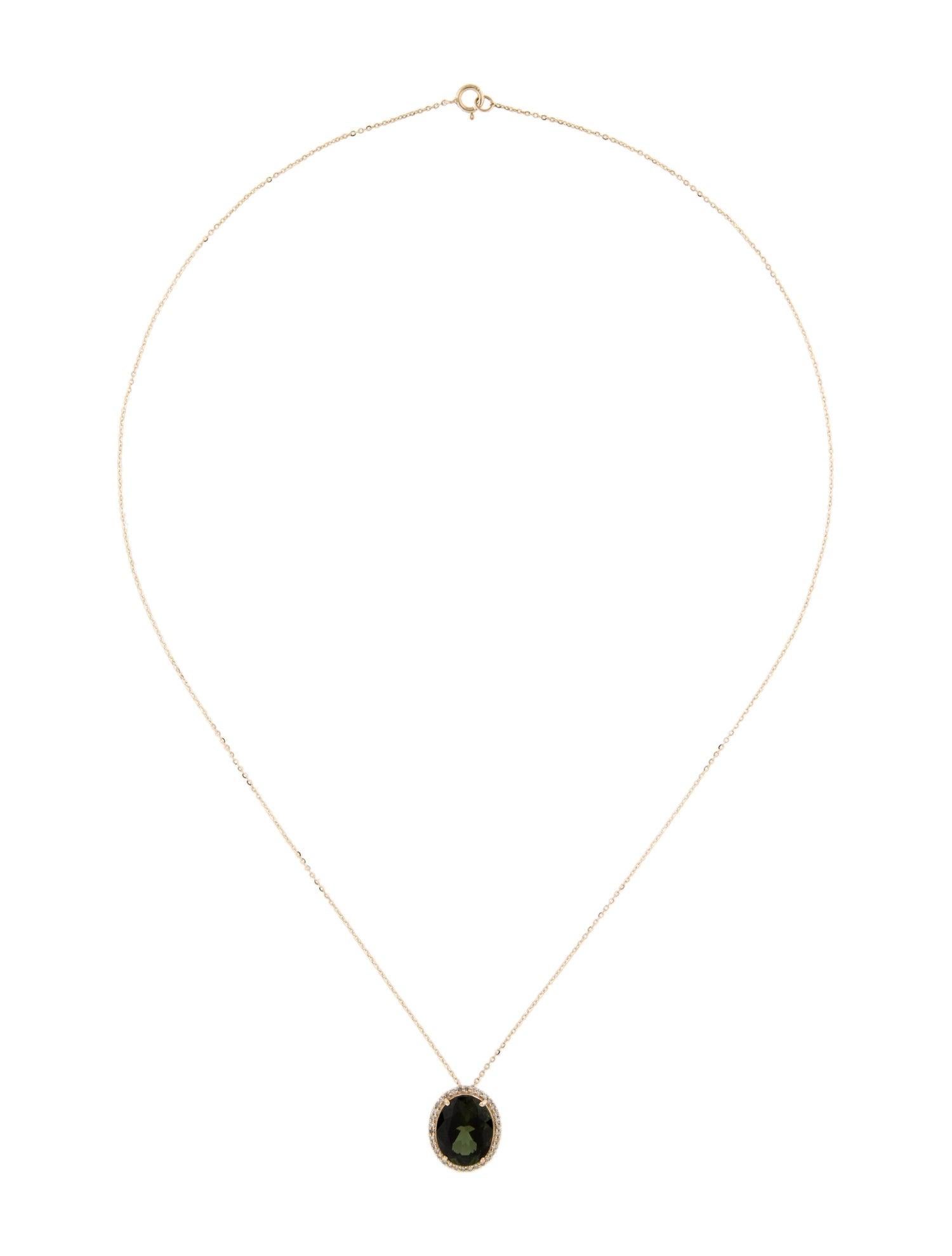 Brilliant Cut 14K Tourmaline & Diamond Pendant Necklace - Exquisite Gemstone Jewelry Statement For Sale