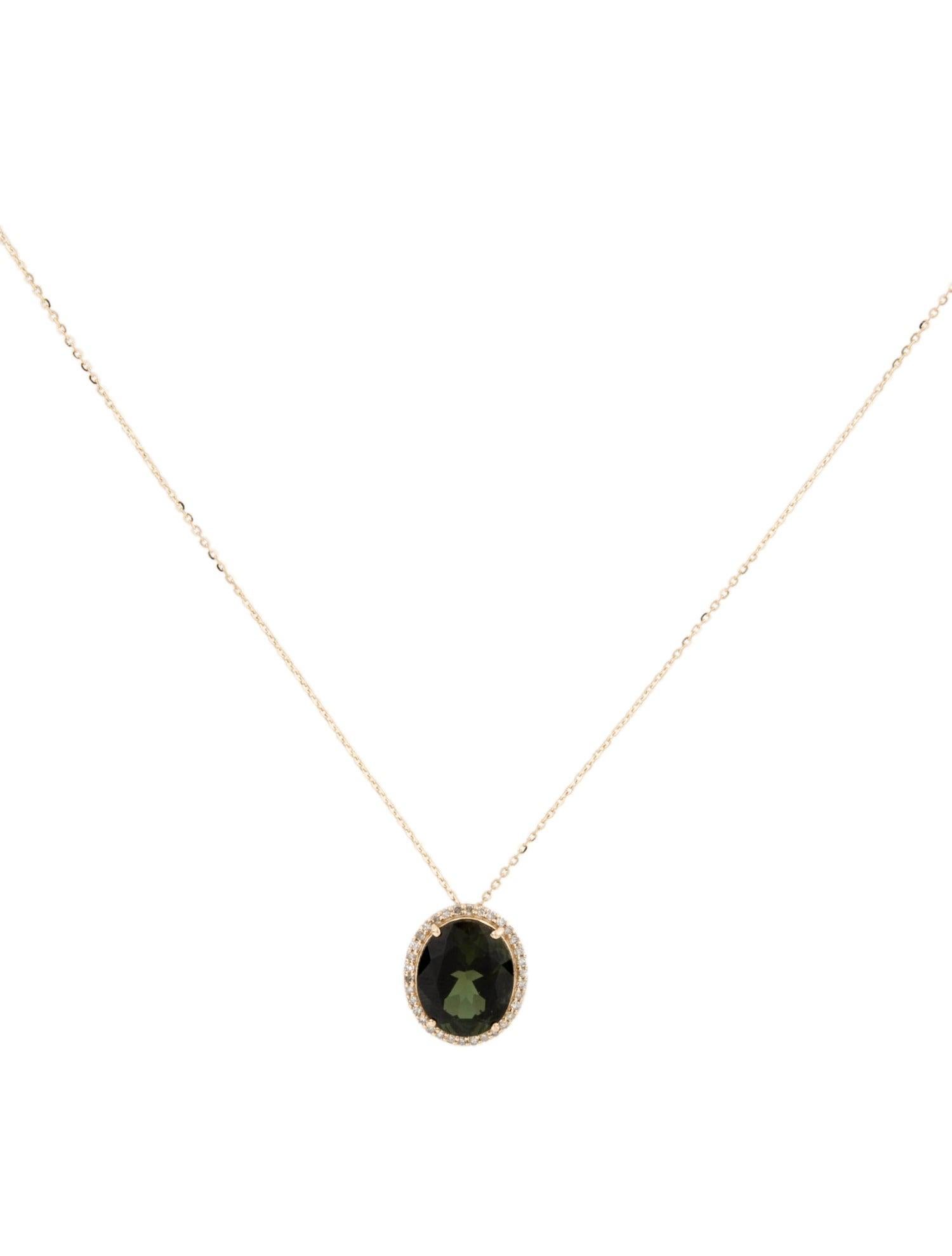 14K Tourmaline & Diamond Pendant Necklace - Exquisite Gemstone Jewelry Statement In New Condition For Sale In Holtsville, NY