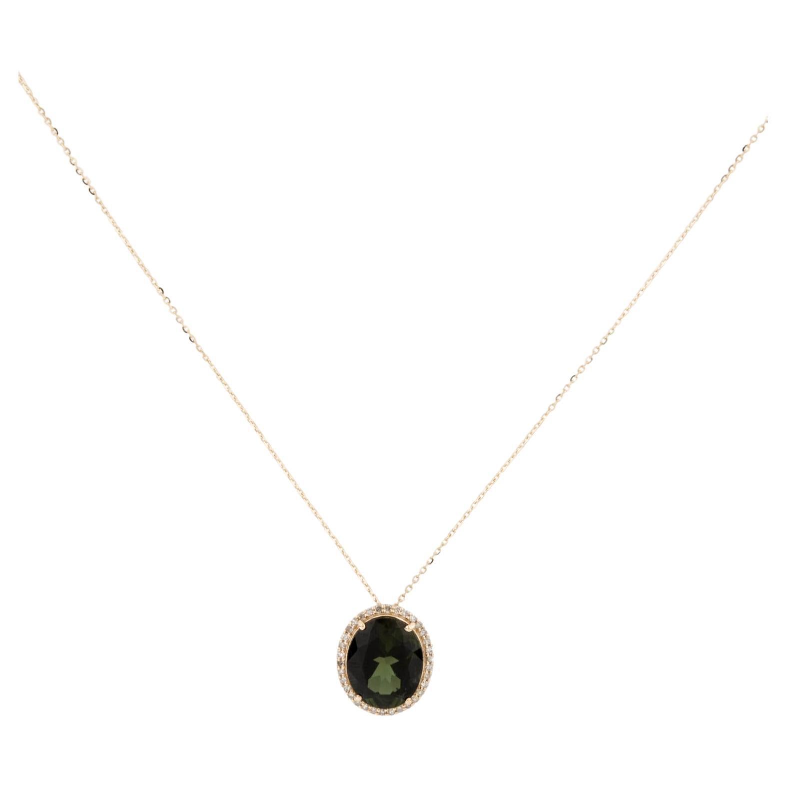 14K Tourmaline & Diamond Pendant Necklace - Exquisite Gemstone Jewelry Statement