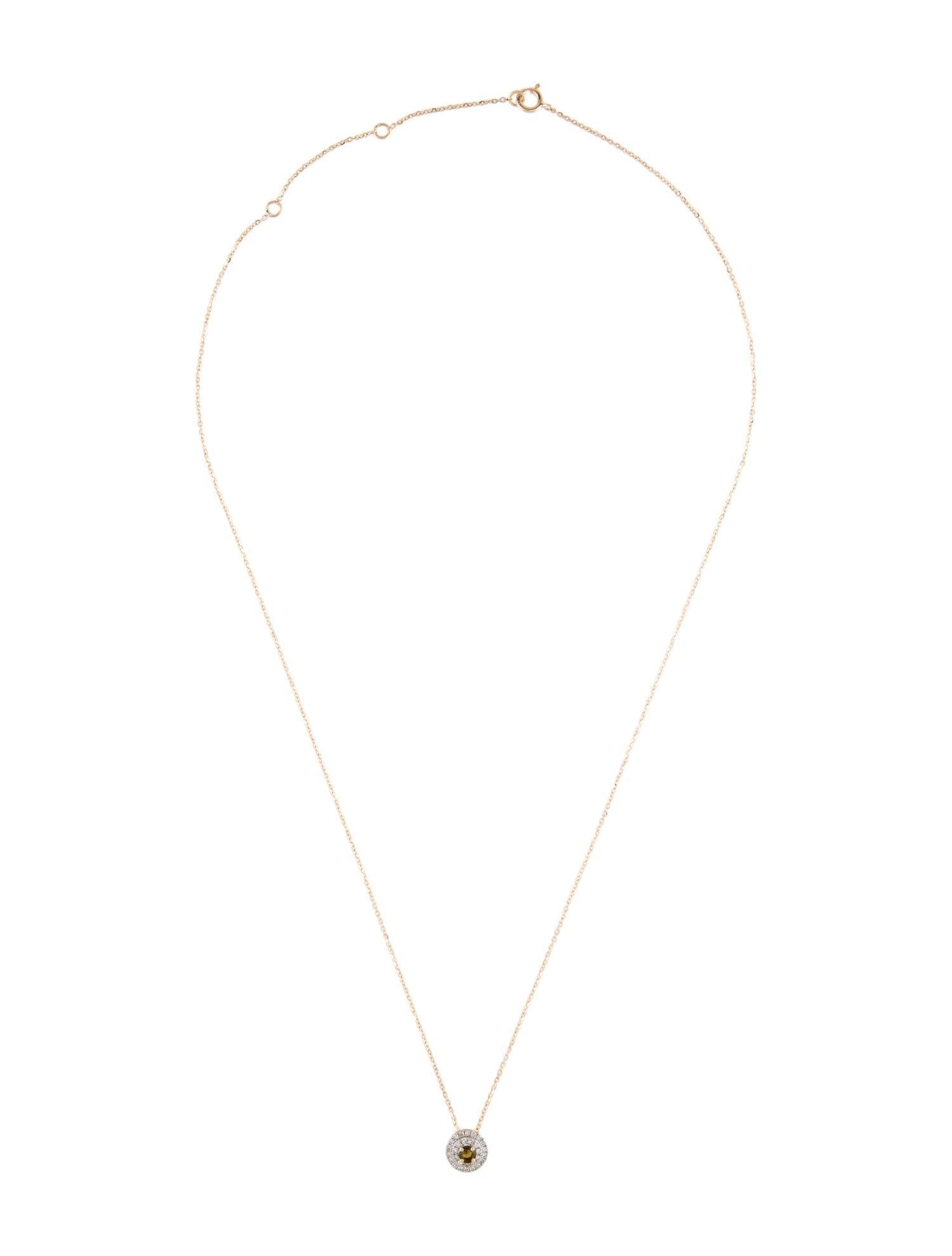 Brilliant Cut Exquisite 14K Tourmaline & Diamond Pendant Necklace: Timeless Elegance, Luxury For Sale