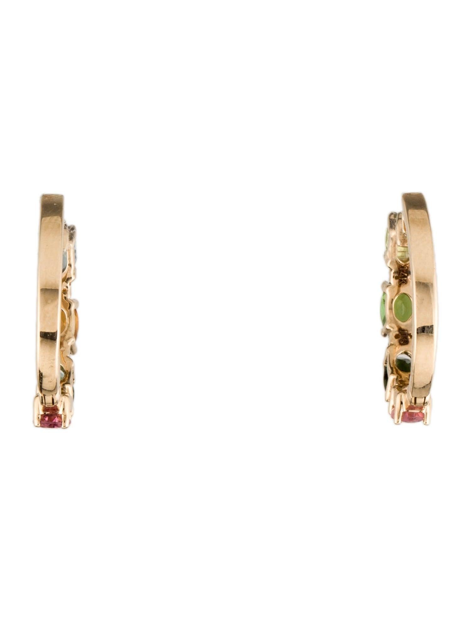 Women's 14K Tourmaline & Diamond Hoop Earrings - 1.92ctw, Elegant Gemstone Jewelry For Sale