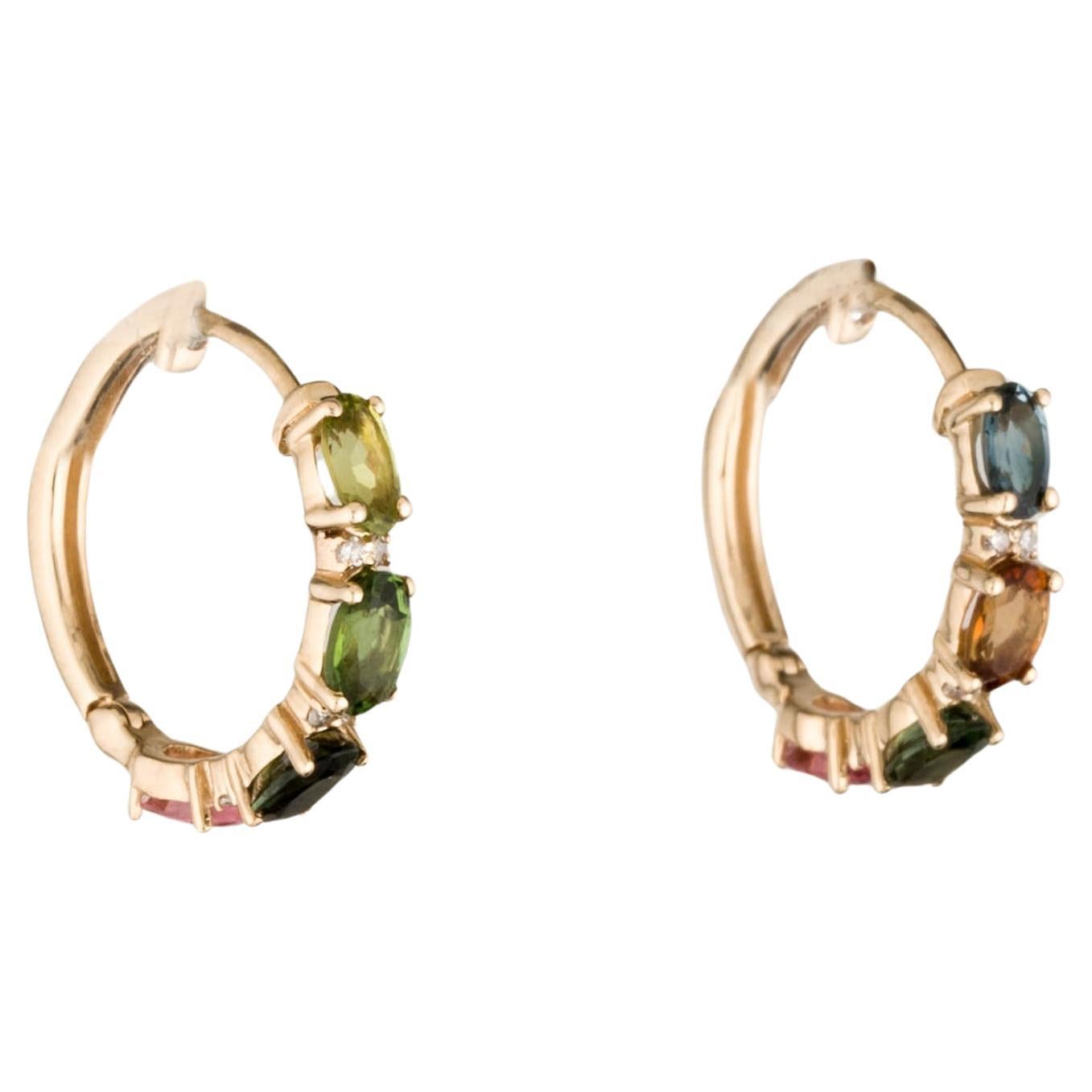 14K Tourmaline & Diamond Hoop Earrings - 1.92ctw, Elegant Gemstone Jewelry