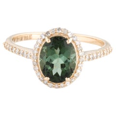 Superbe bague cocktail en or 14 carats, tourmaline 1,64 carat et diamants - Taille 7,25