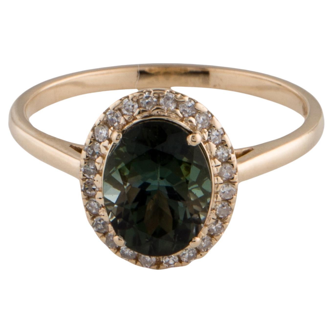 Radiant 14K Tourmaline & Diamond Cocktail Ring - Size 8 - Fine Gemstone Jewelry For Sale