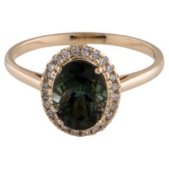 Bague cocktail radieuse en tourmaline et diamant 14K - Taille 8 - Bijoux en pierres fines