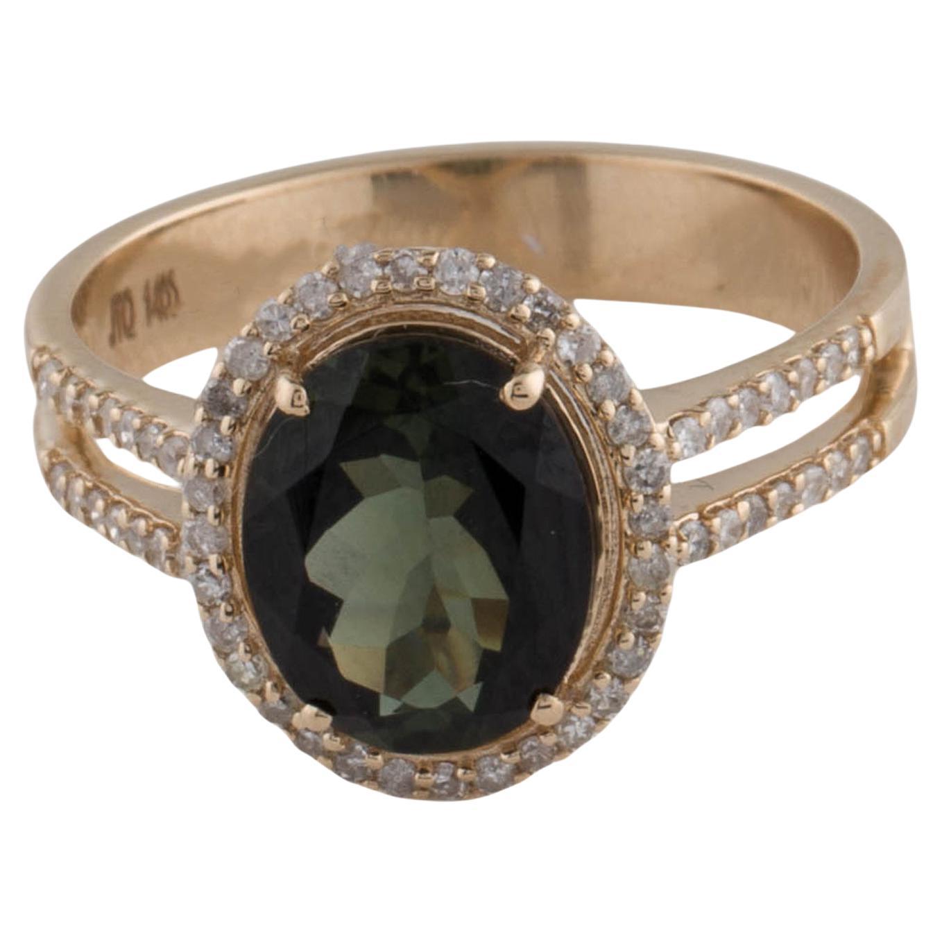 Elegant 14K Gold 2.61ctw Tourmaline & Diamond Cocktail Ring - Size 8 - Jewelry For Sale