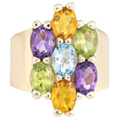Vintage Rainbow Gemstone Ring Estate 14 Karat Yellow Gold Semi Precious Peridot Amethyst