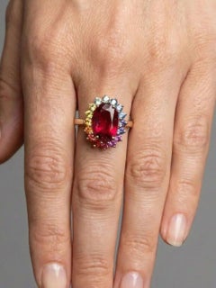 3.12ct Ruby & Multicolor Sapphire Yellow Gold Ring