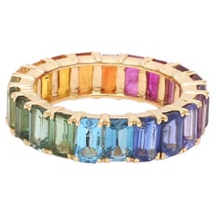Bague d'éternité en or 18 carats avec pierres précieuses arc-en-ciel