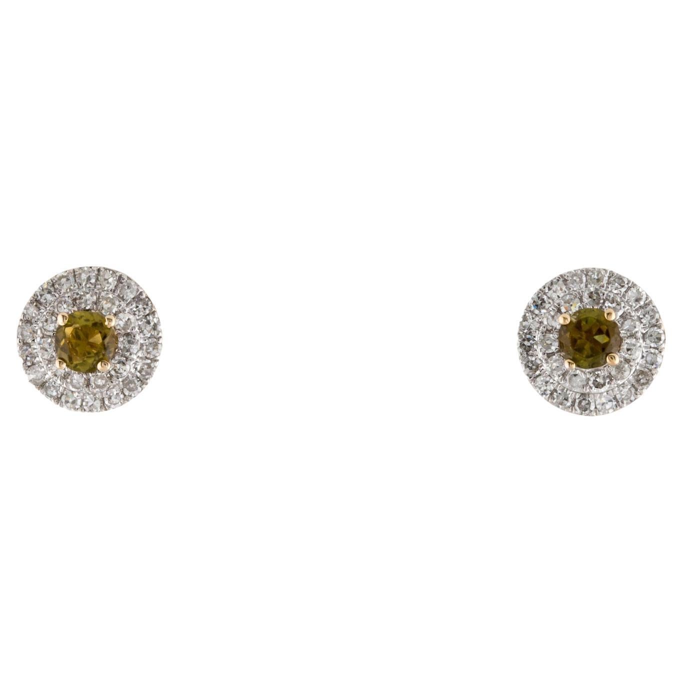 14K Tourmaline & Diamond Stud Earrings - Luxurious & Elegant Gemstone Jewelry For Sale