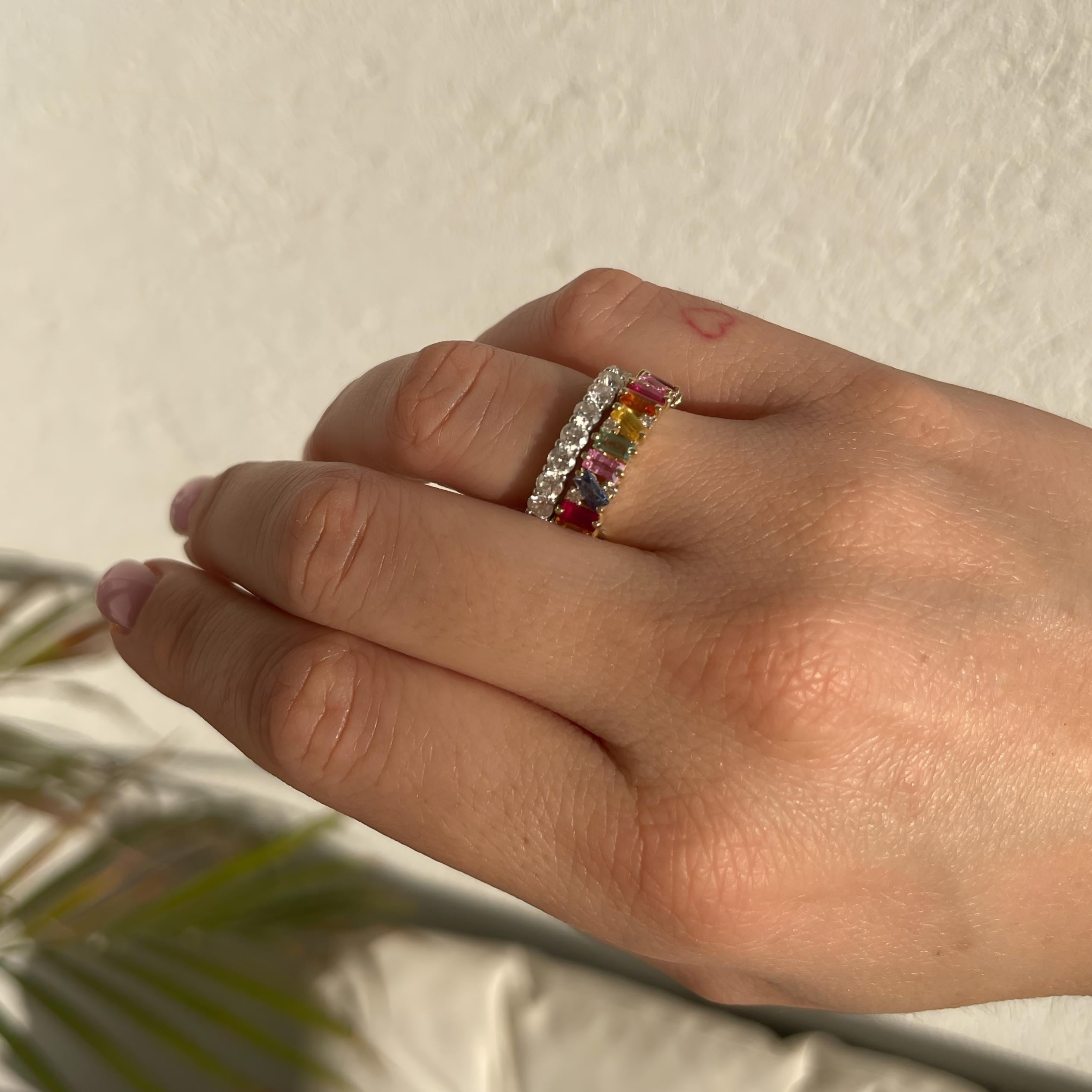 Rainbow Ring - Sophisticated 14K gold & Gems Masterpiece

Product Description:

Indulge in our Rainbow Ring, a statement piece meticulously crafted from high-grade 14K gold, featuring a radiant sapphires & diamonds at its heart.

Key
