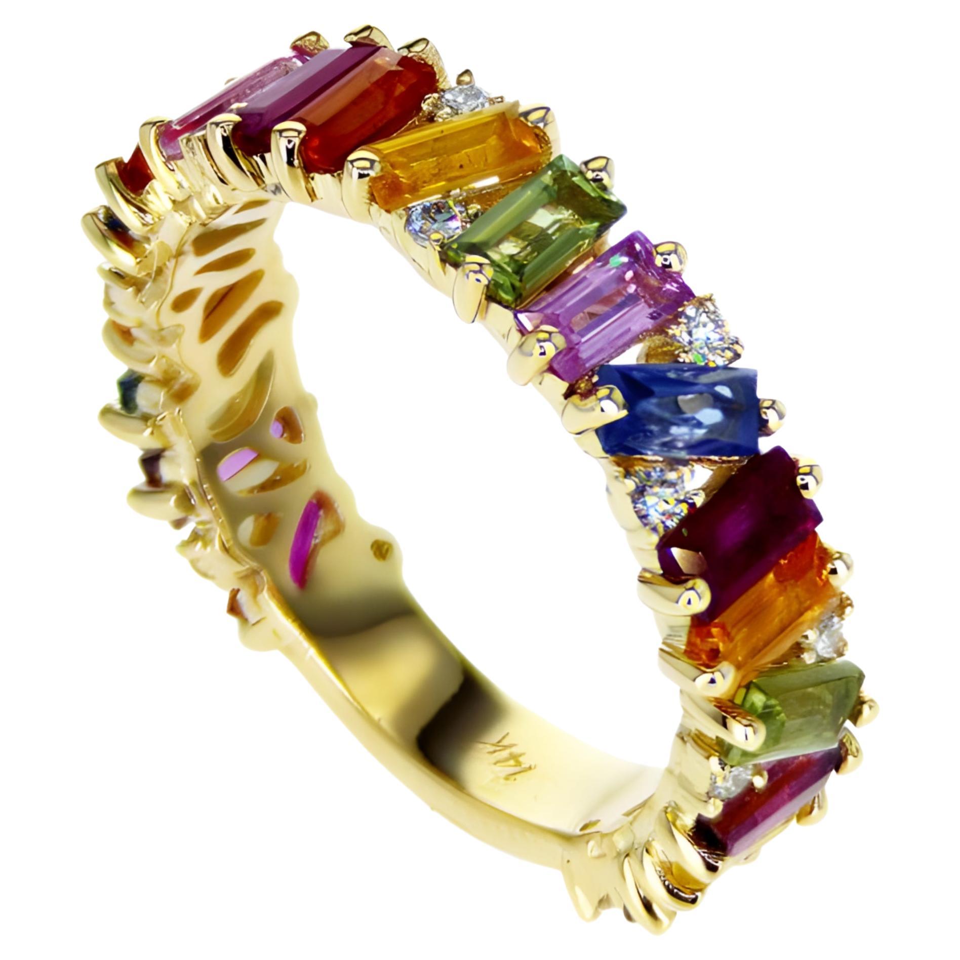 "Rainbow" Gemstones & Diamonds Ring For Sale