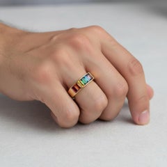 Rainbow gemstones engagement ring