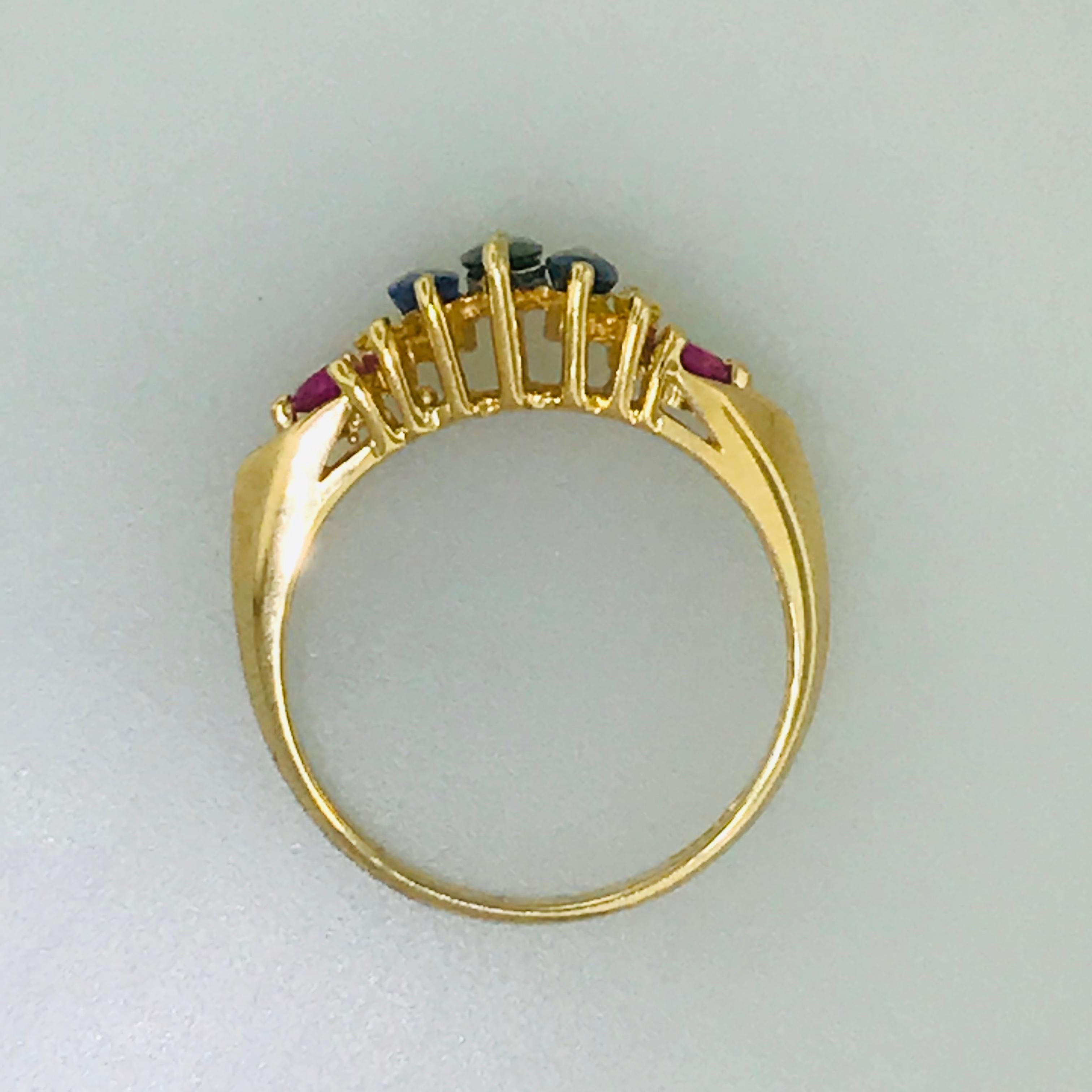 Women's Rainbow Genuine Gemstone Sapphire and Ruby Estate Ring in 14 Karat Yellow Gold