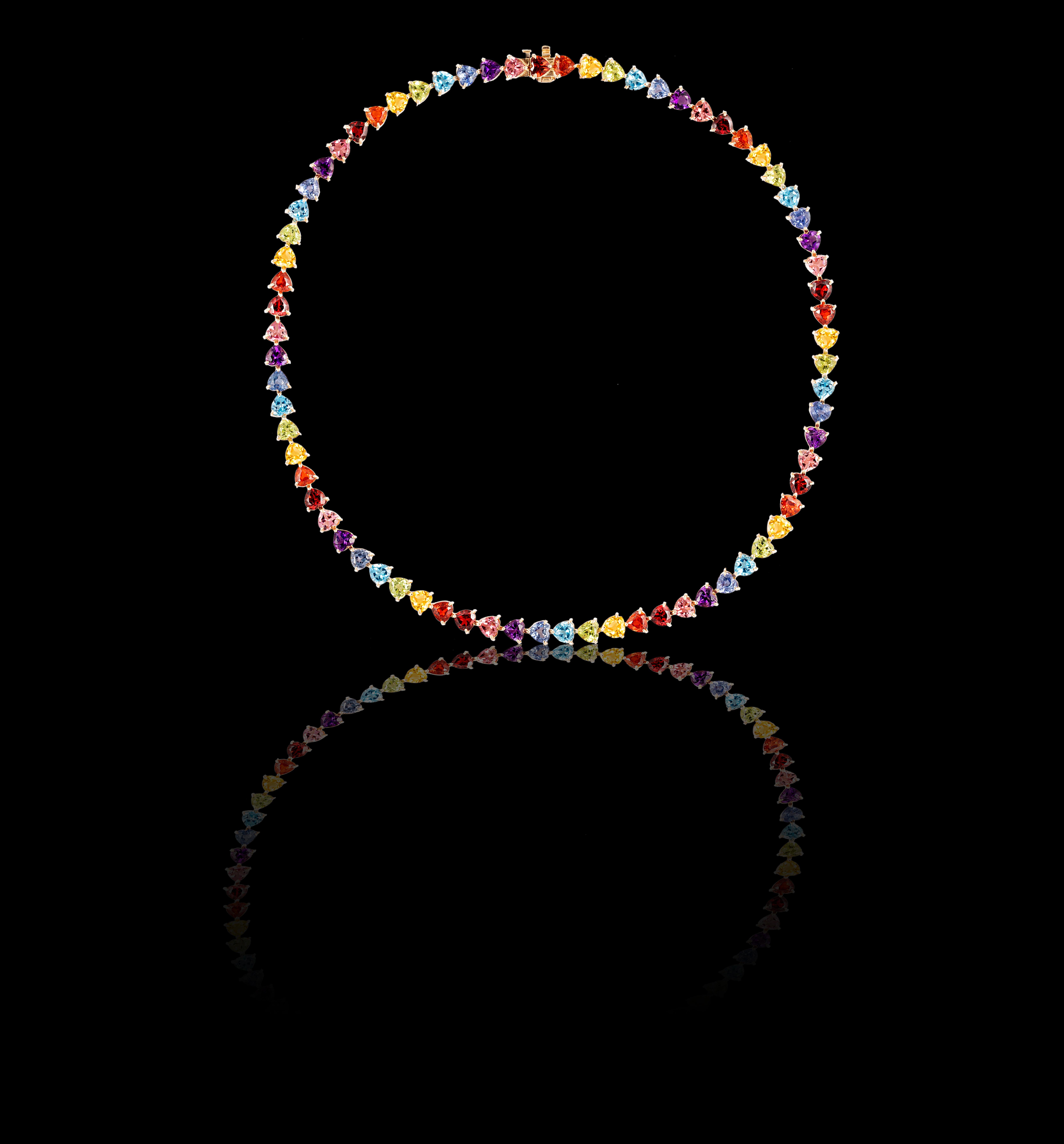 Heart Cut Rainbow Heart Gem Tennis Necklace For Sale