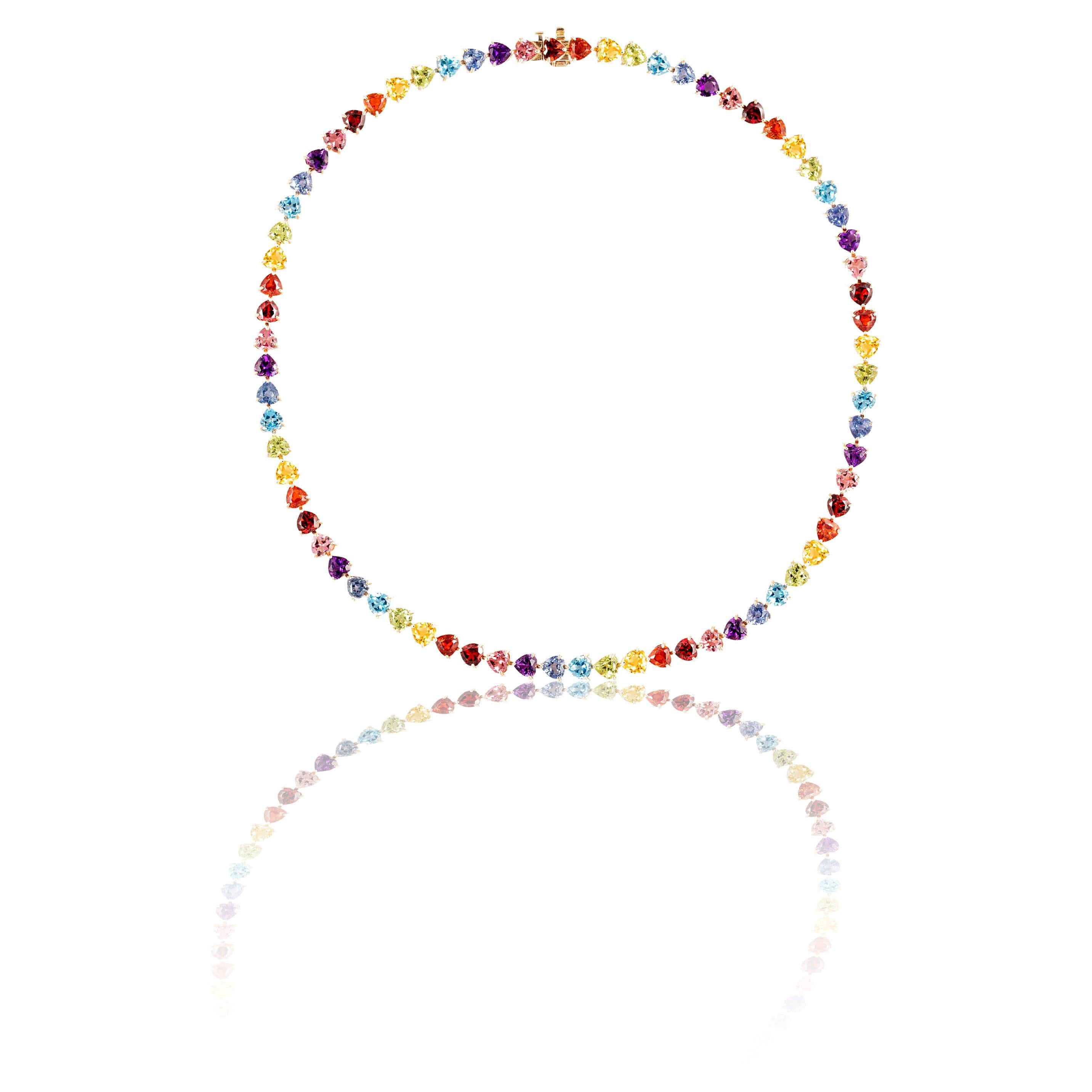 Rainbow Heart Gem Tennis Necklace For Sale