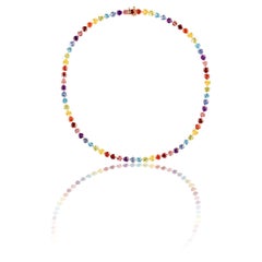 Rainbow Heart Gem Tennis Necklace