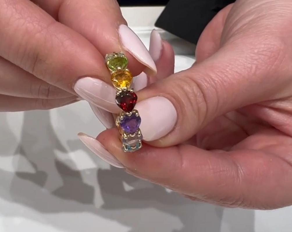 Rainbow Heart Shaped Eternity Ring in 14K Yellow Gold For Sale 2