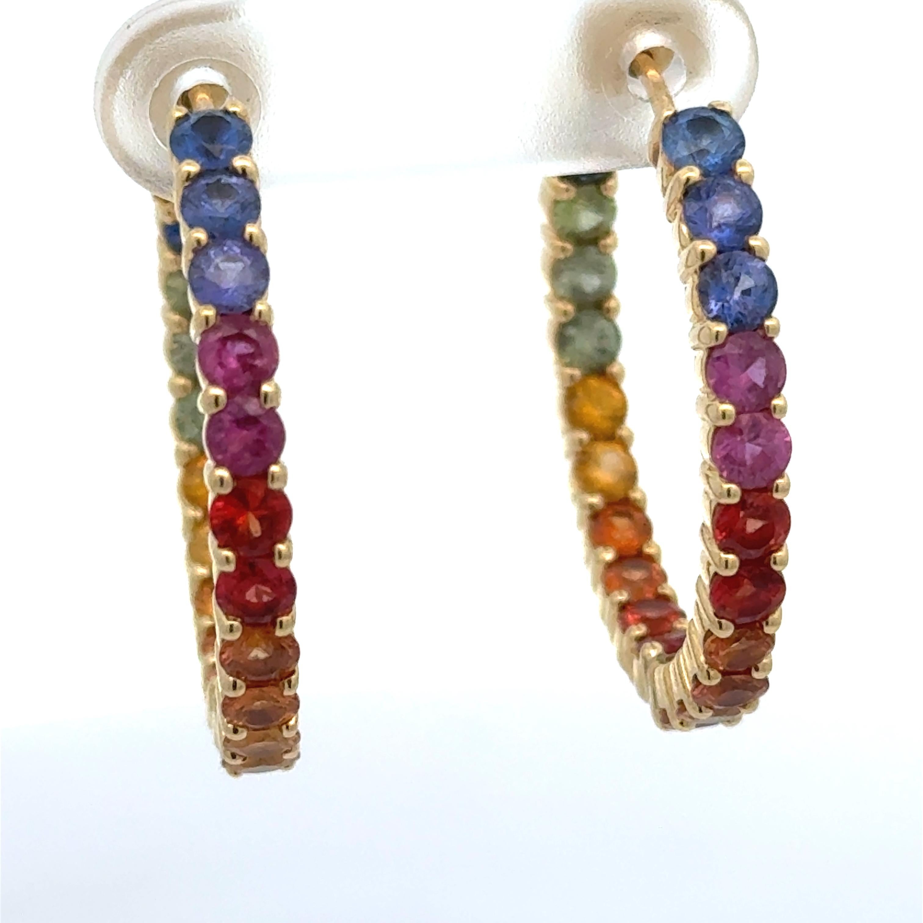 Modern Rainbow Inside-Outside 18K Hoop Earrings For Sale
