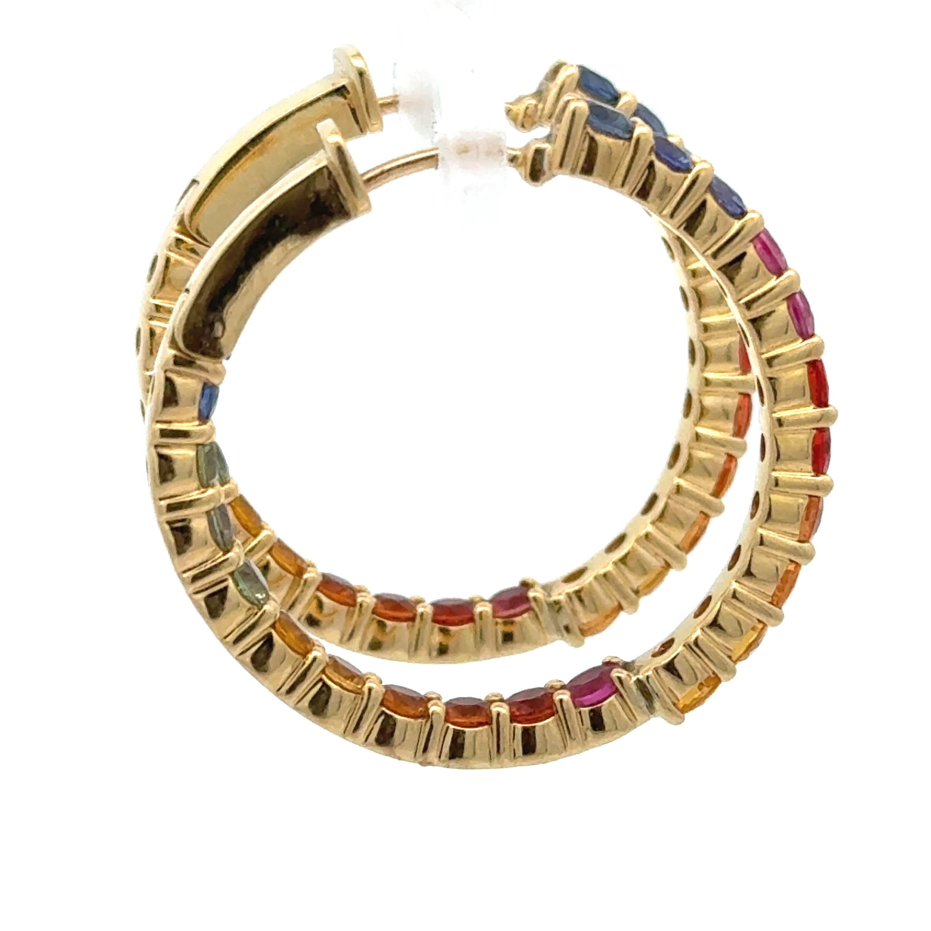 Rainbow Inside-Outside 18K Hoop Earrings In Good Condition For Sale In Derby, NY