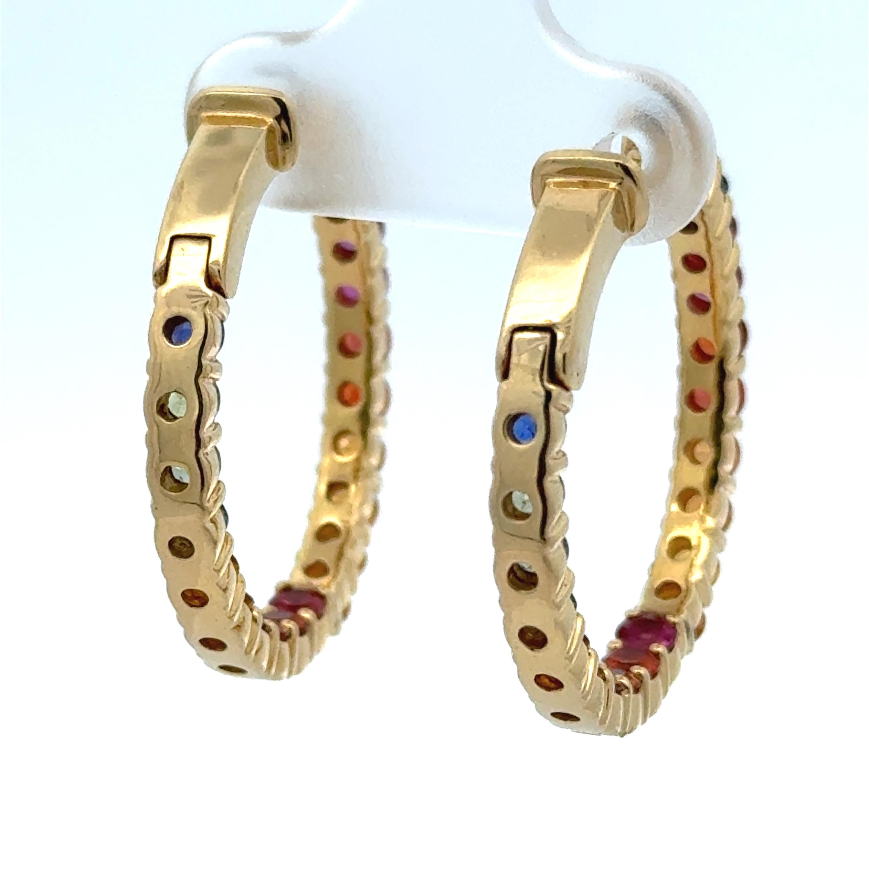Women's or Men's Rainbow Inside-Outside 18K Hoop Earrings For Sale