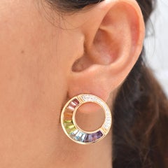 Rainbow Iolite Amethyst Blue Topaz Peridot Citrine Pink Tourmaline Gold Earrings