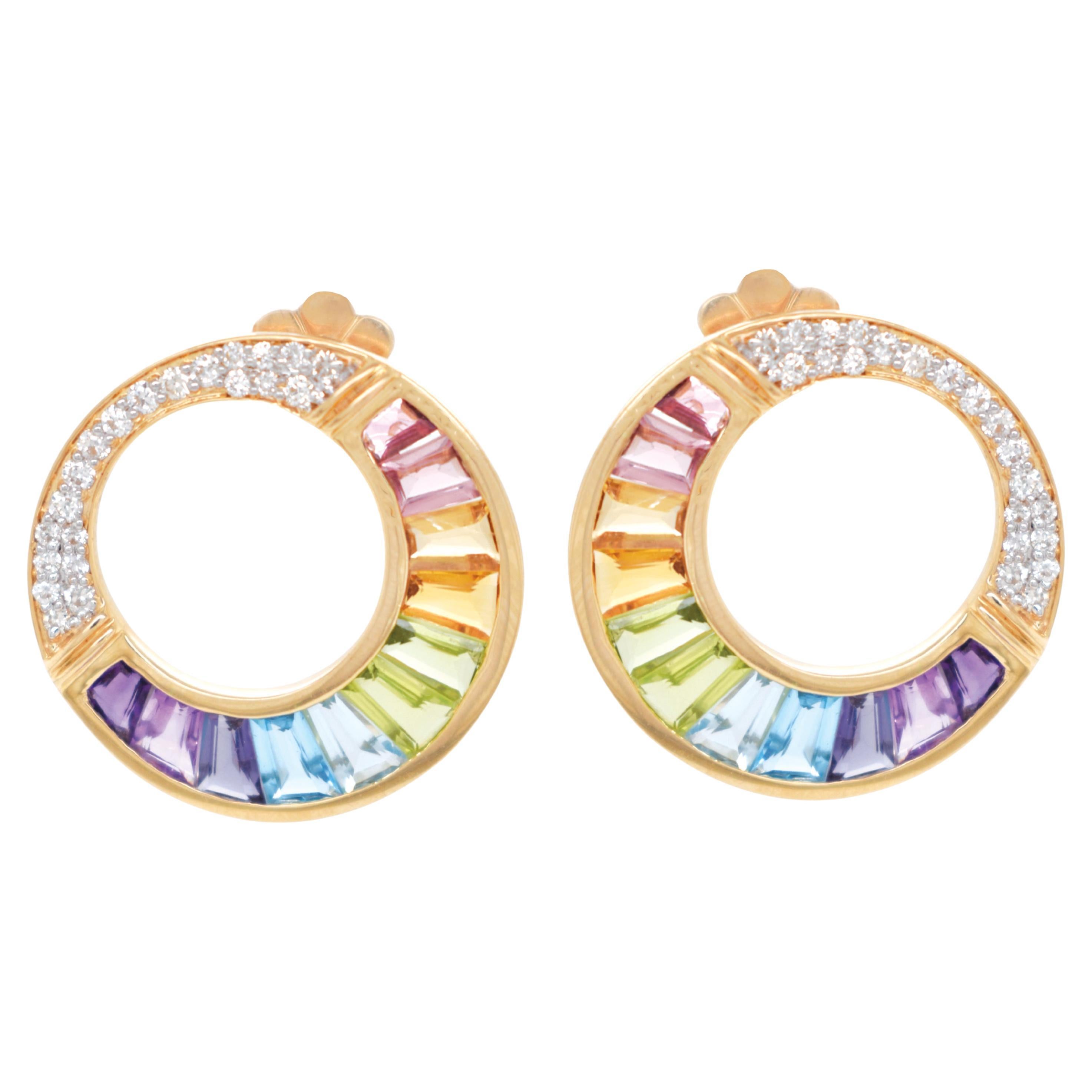 Orecchini in oro con Iolite Arcobaleno Ametista Topazio Blu Peridoto Citrino Tormalina Rosa