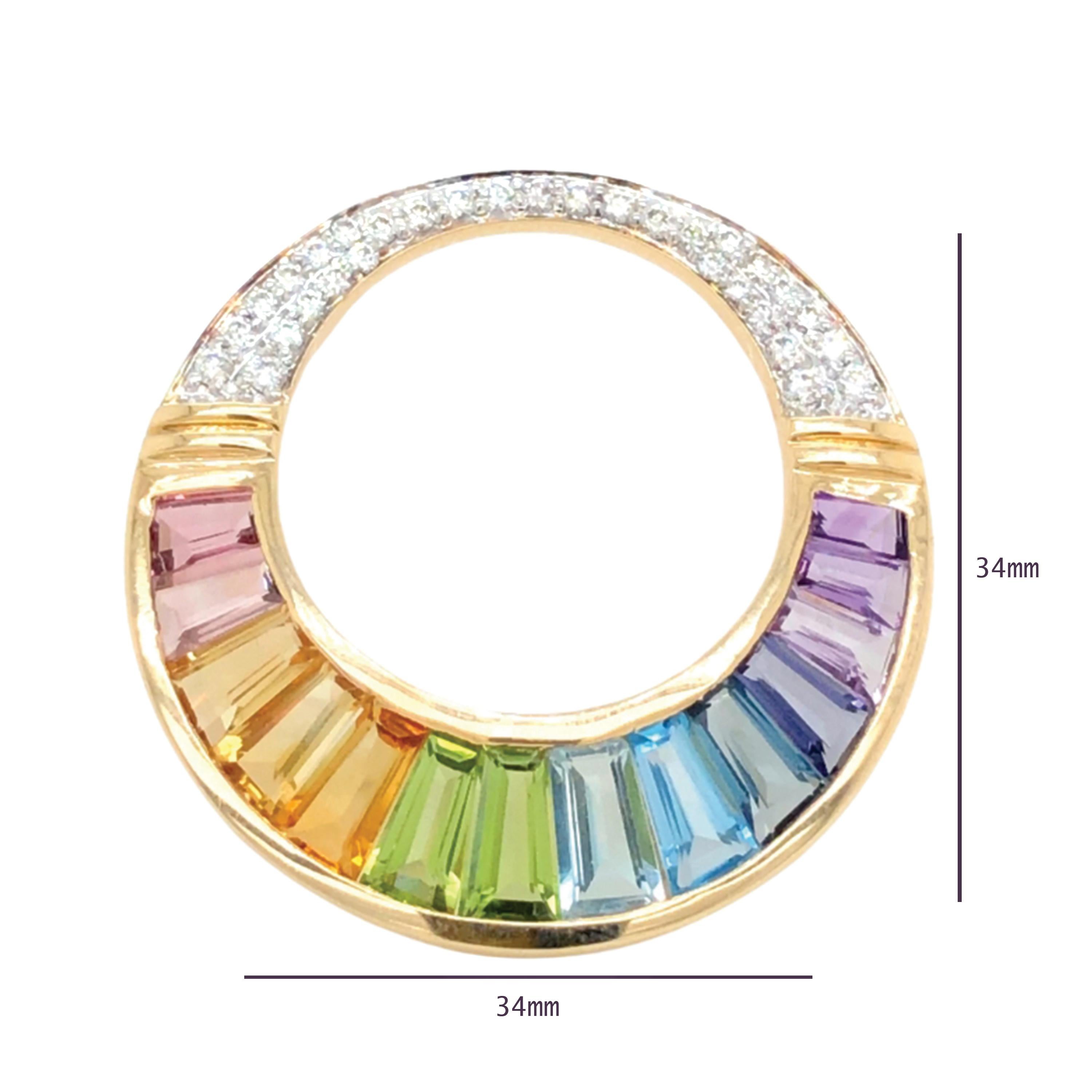Taille navette Pendentif Arc-en-ciel Iolite Améthyste Topaze bleue Péridot Citrine Tourmaline rose Or en vente