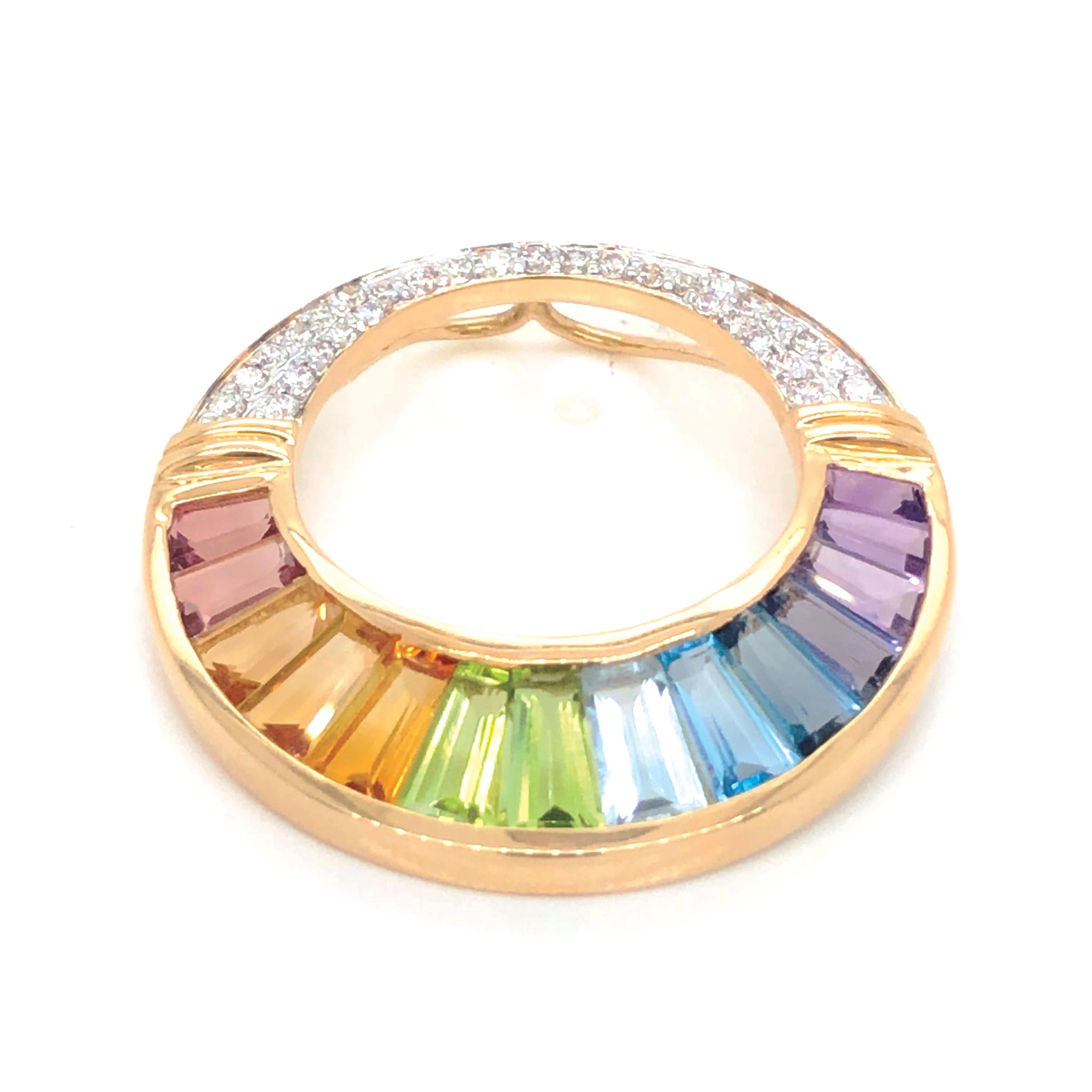Pendentif Arc-en-ciel Iolite Améthyste Topaze bleue Péridot Citrine Tourmaline rose Or Pour femmes en vente