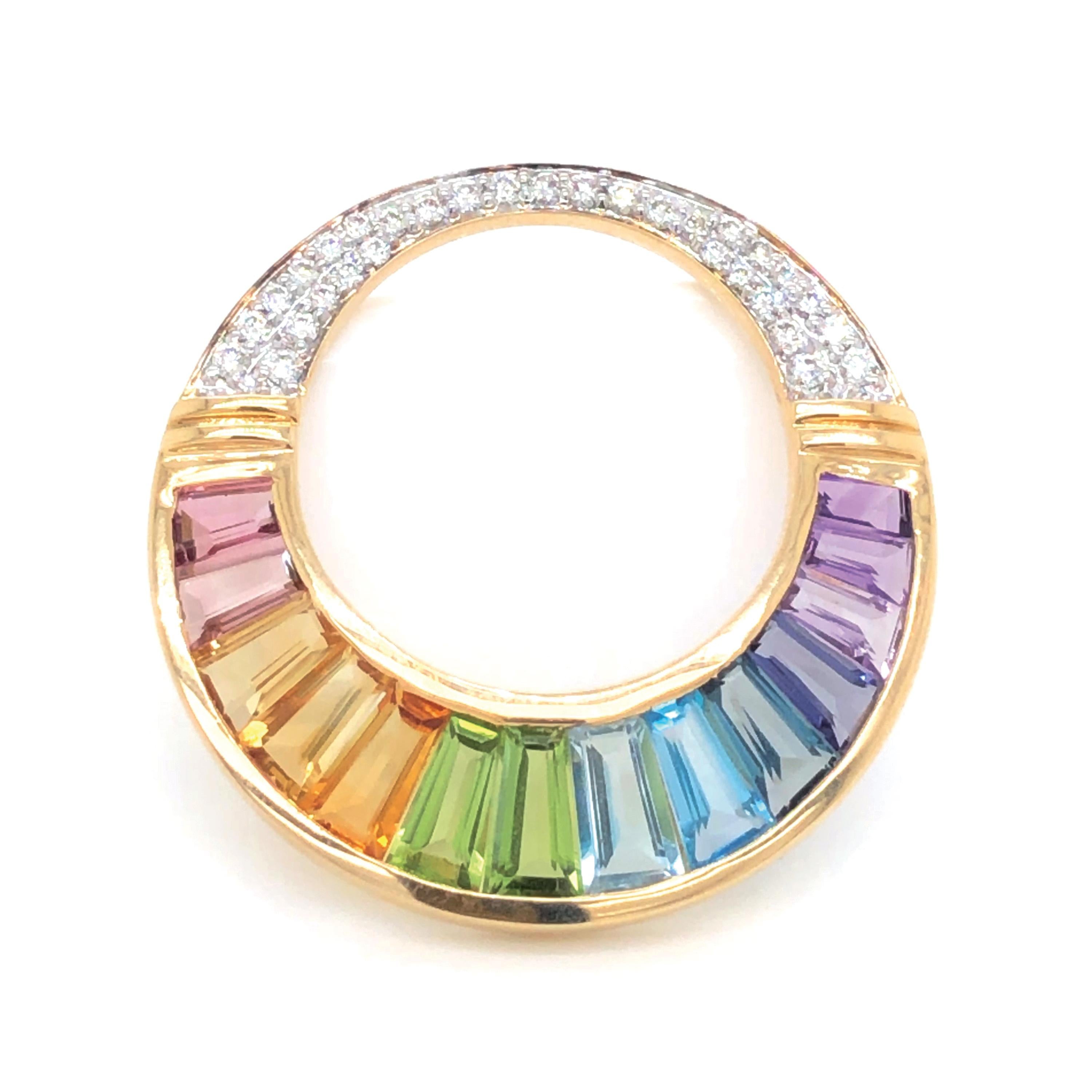 Pendentif Arc-en-ciel Iolite Améthyste Topaze bleue Péridot Citrine Tourmaline rose Or en vente 1