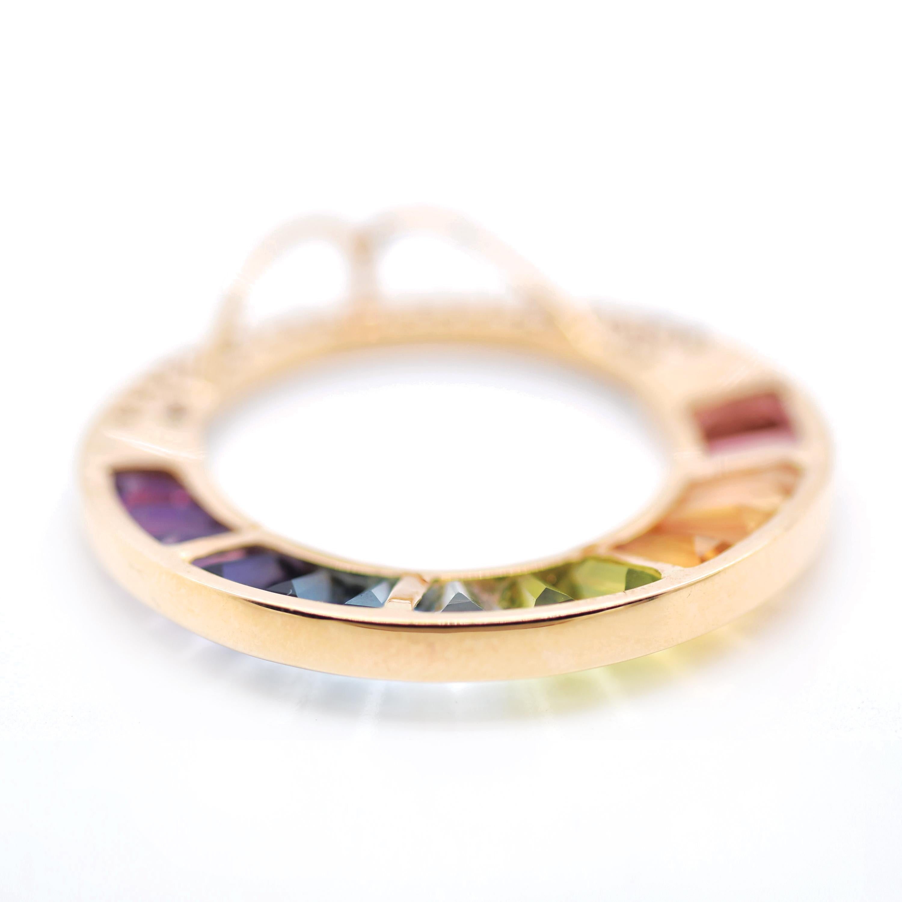 Pendentif Arc-en-ciel Iolite Améthyste Topaze bleue Péridot Citrine Tourmaline rose Or en vente 2