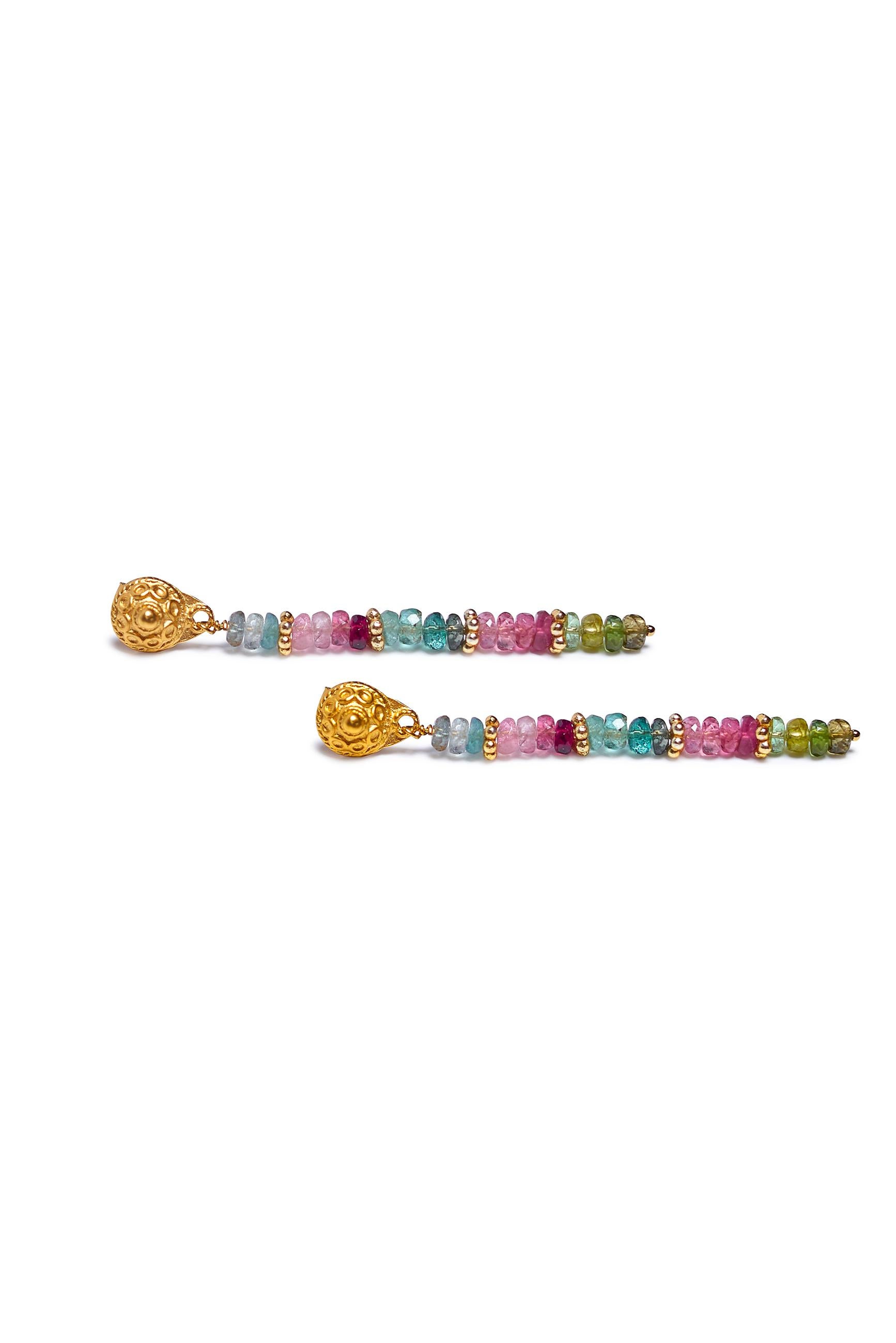 Story Behind the Jewelry
﻿Our Rainbow Kaleidoscope earrings are thoughtfully designed with tapering rainbow colors.  The vibrant rainbow tourmaline celebrates the beauty of a rainbow.  As the rains and storms are clearing, sunlight and rainbows
