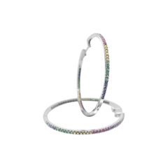 Rainbow Large Hoop Earrings in White Gold and Precious Stones
