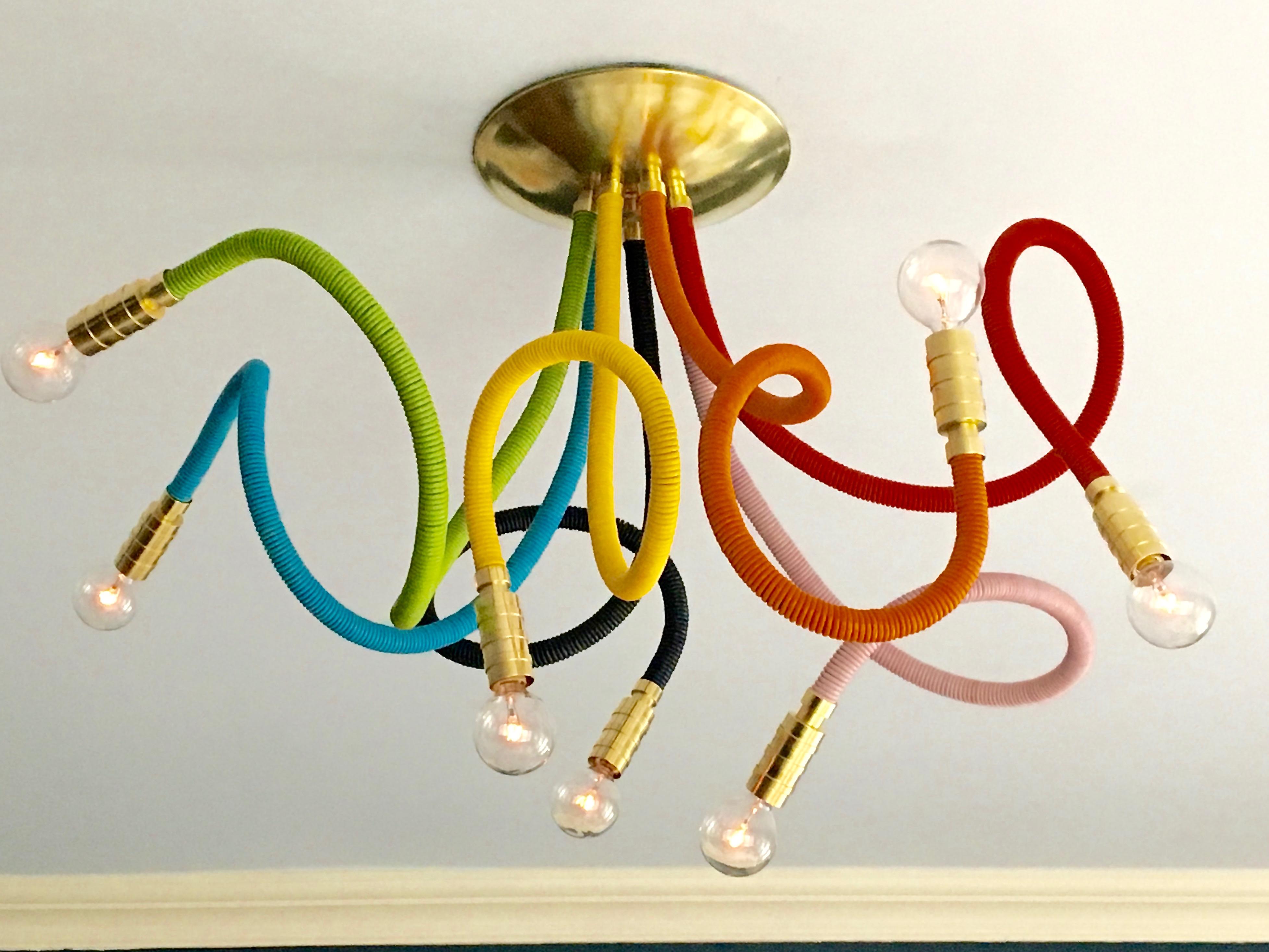 Modern Rainbow Leather Meander Chandelier For Sale