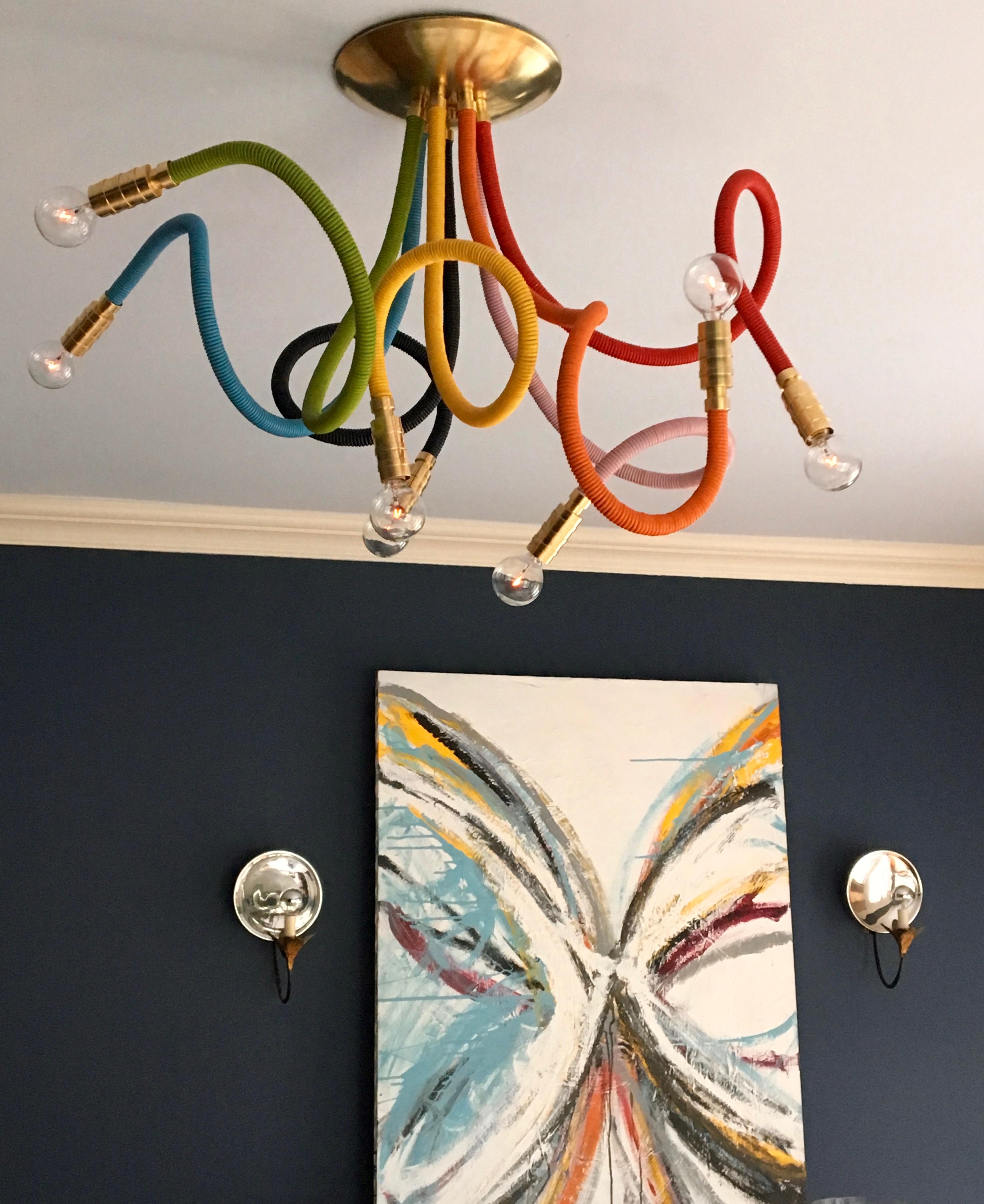 American Rainbow Leather Meander Chandelier For Sale
