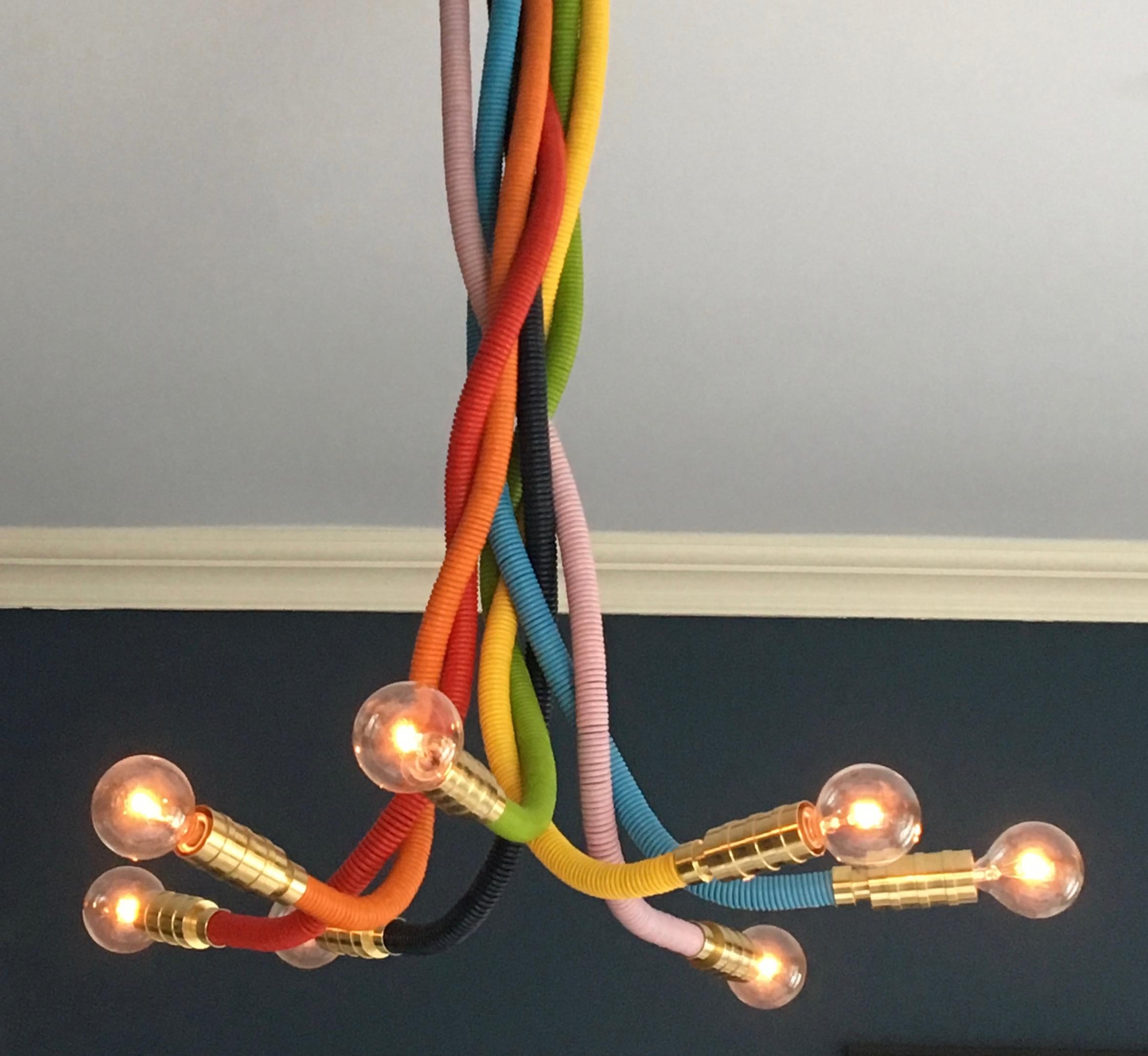 Rainbow Leather Meander Chandelier In New Condition For Sale In Pound Ridge, NY