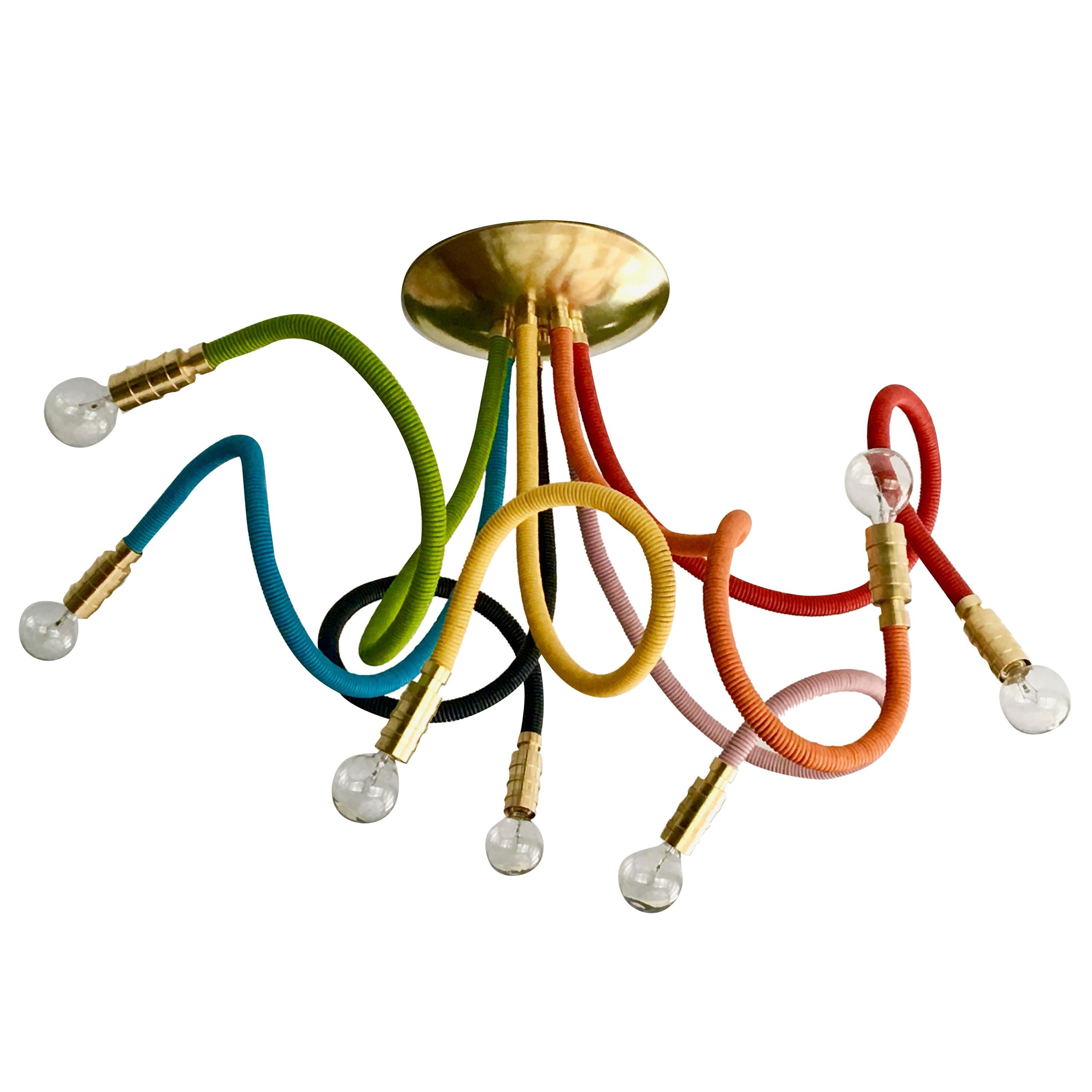 Rainbow Leather Meander Chandelier For Sale