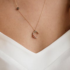 Rainbow Letter with Diamonds, Sapphires Necklace, C Initial Charm, Handmade Gift