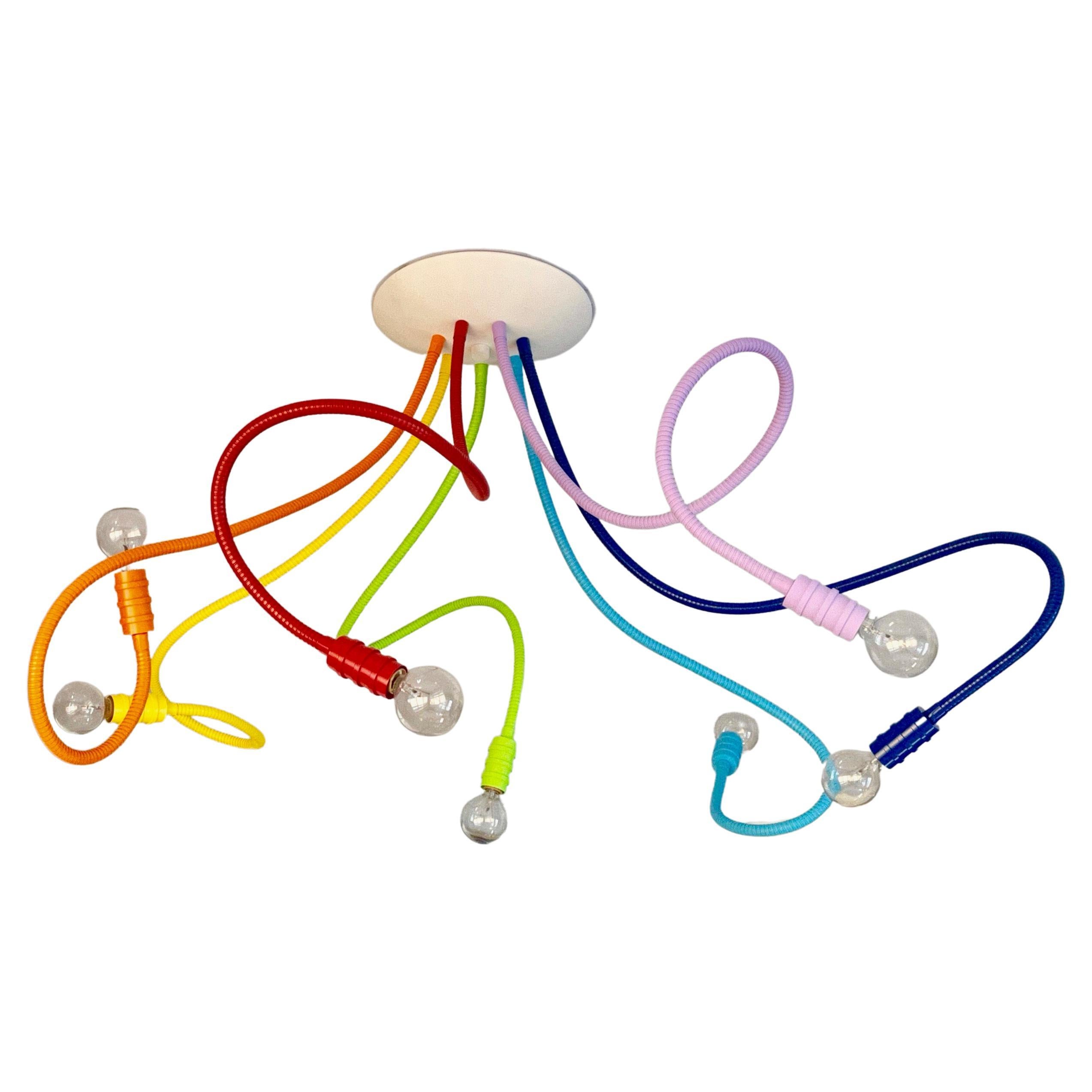 Lampadario a bracci flessibili in metallo Rainbow Meander in vendita