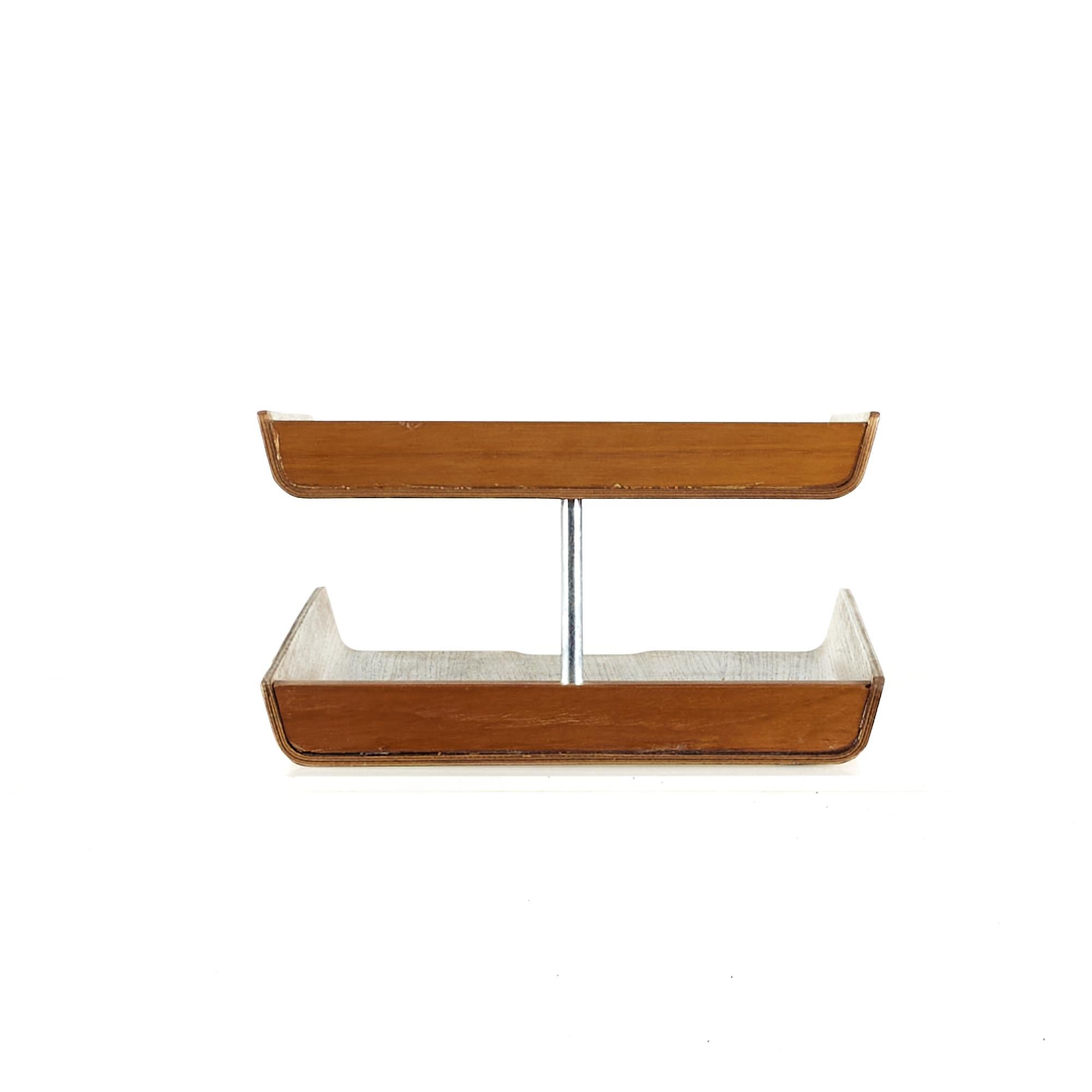 Rainbow Midcentury Teak Paper Tray In Good Condition For Sale In Countryside, IL