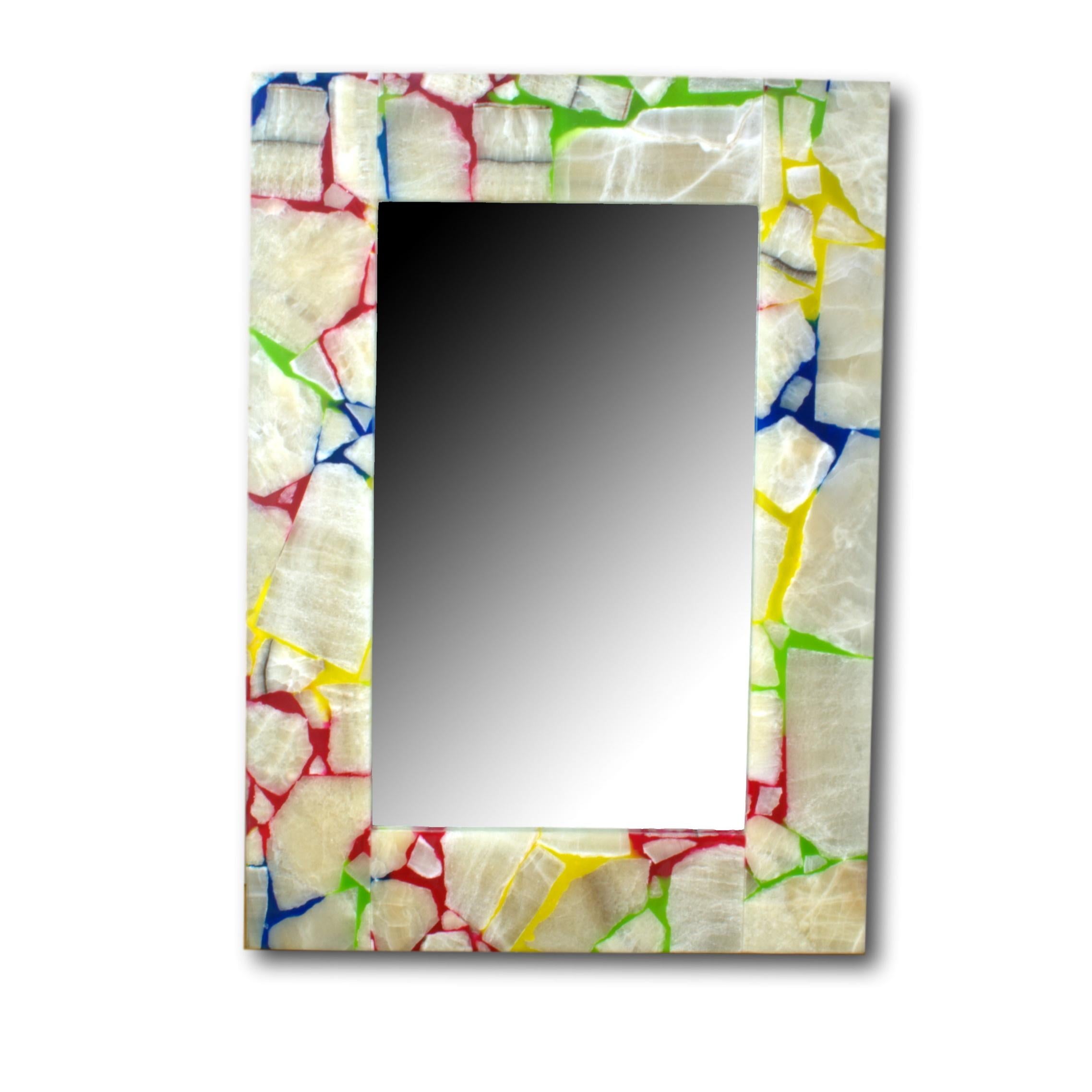 Rectangular mirror with thick frame made from onyx.