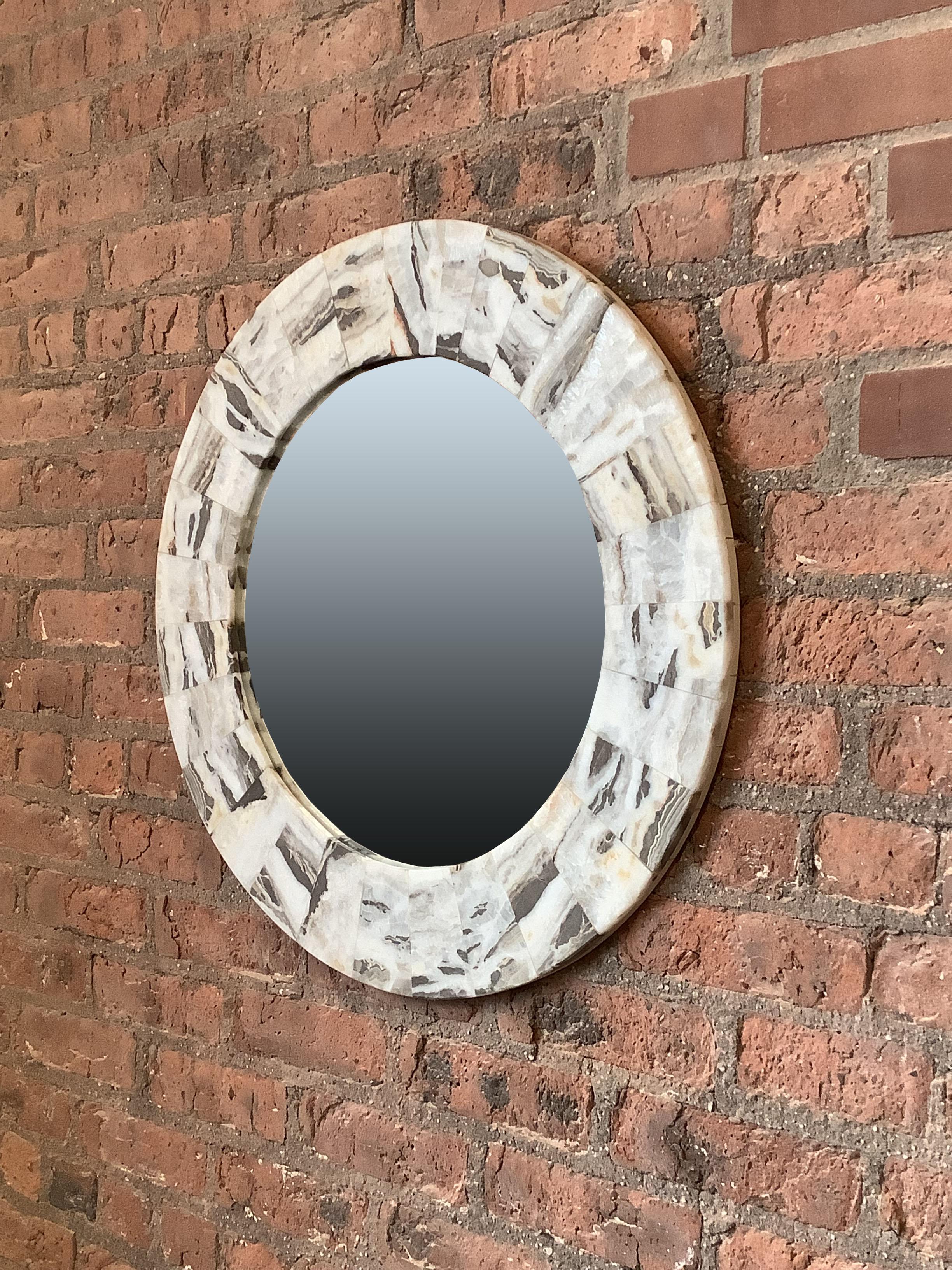 Mexican Rainbow Mirror with Onyx Frame For Sale