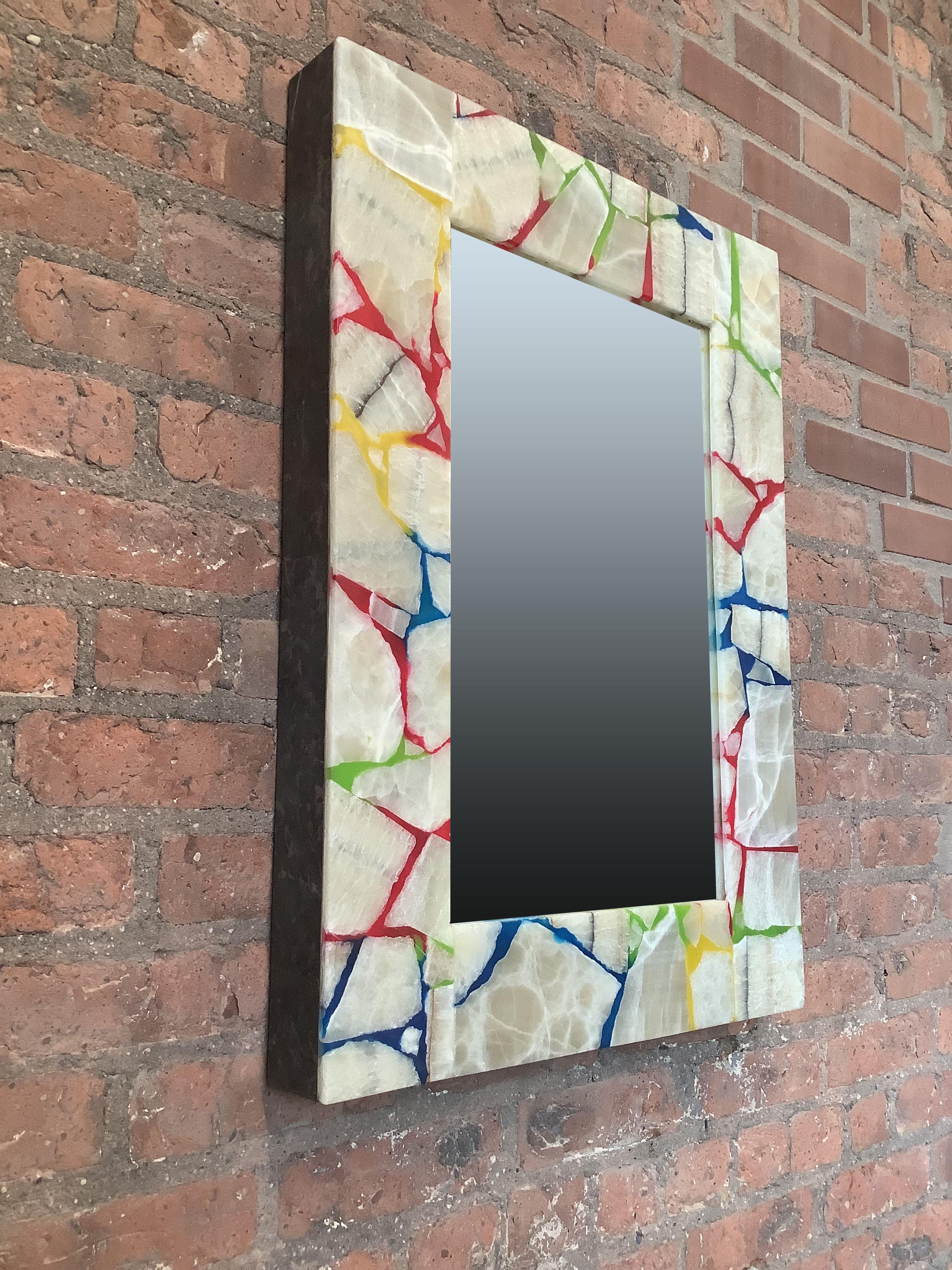 Rainbow Mirror with Onyx Frame In New Condition For Sale In Stratford, CT