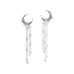 Rainbow Moon & Starburst Dangle Earrings White