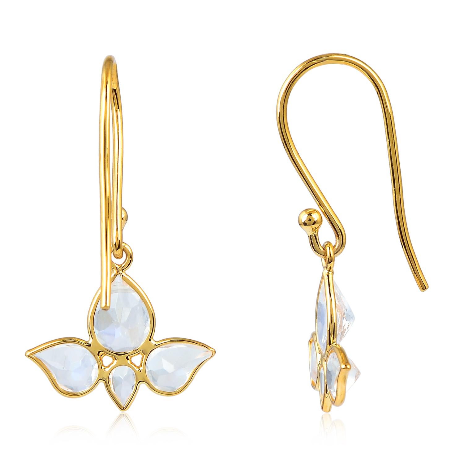 Handmade from 18-karat gold, these beautiful lotus earrings are set with 2.78 carats of rainbow moonstone. 

FOLLOW  MEGHNA JEWELS storefront to view the latest collection & exclusive pieces.  Meghna Jewels is proudly rated as a Top Seller on