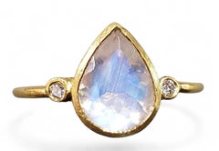 Rainbow Moonstone 18K Yellow Diamond Cocktail Ring