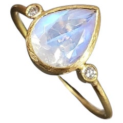 Rainbow Moonstone 18K Yellow Diamond Cocktail Ring