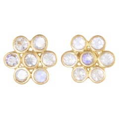 Ico & the Bird Fine Jewelry Moonstone Flower Stud 22 Karat Gold Earrings