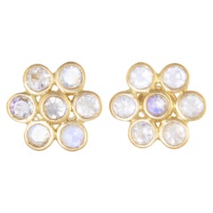 Ico & the Bird Fine Jewelry Moonstone Flower Stud 22 Karat Gold Earrings 